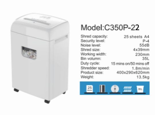 Produit neuf Grand bac lourd 35L 22 feuille de papier déchiqueteur à découpe croisée pour les bureaux et les maisons